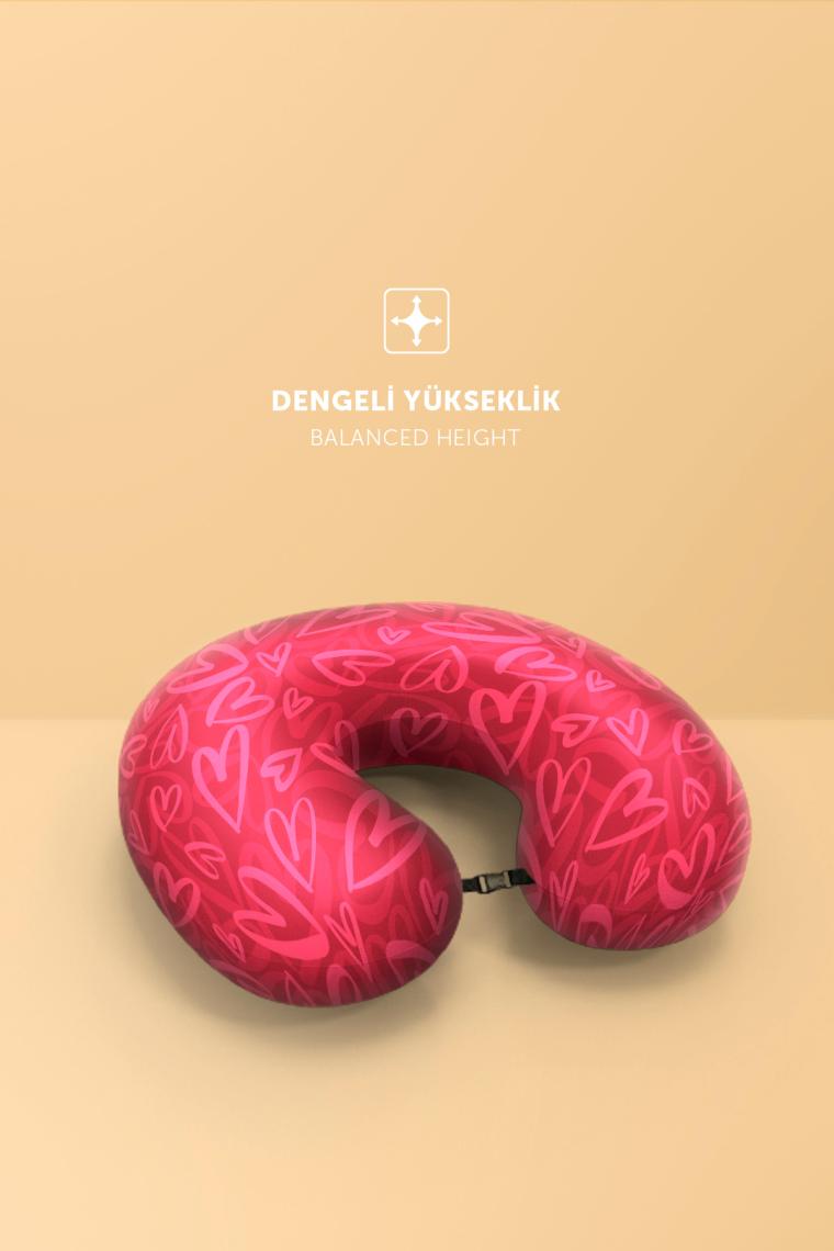 Pafu Ortopedik Seyahat Boyun Yastığı Visco Rahat Uyku Yastığı - Kalp Desenli