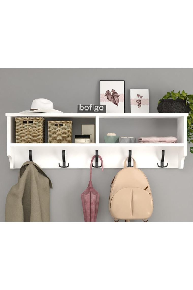 Portmanto Duvar Askılığı Elbise Askılığı Raflı Duvar Askılığı Beyaz 120 Cm