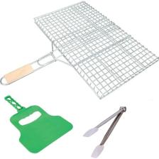 Ahşap Saplı Mangal Teli 25 Cm*40 cm + Mangal Maşası + Yelpaze