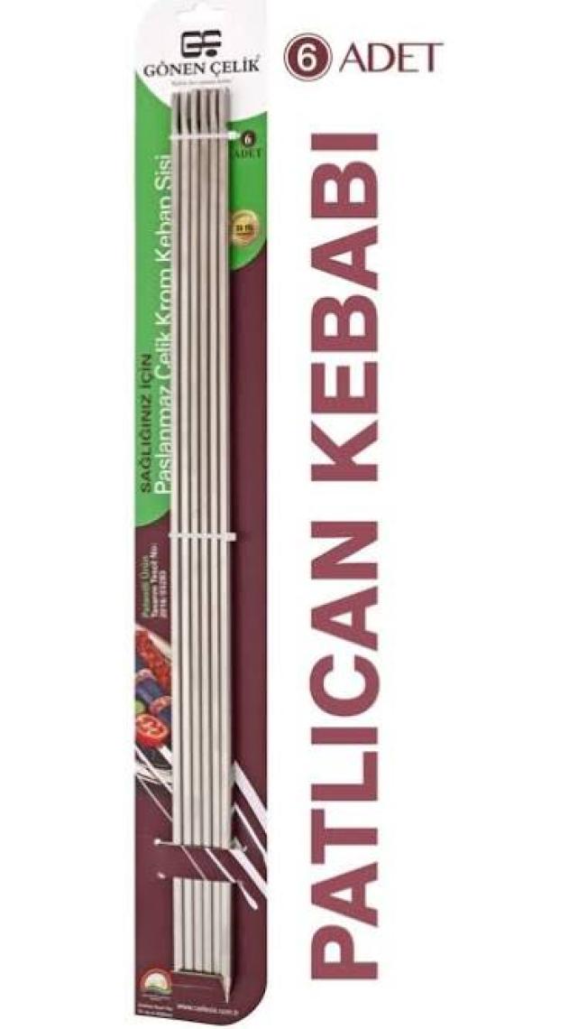 Gönen Çelik Şiş Paslanmaz Çelik Kebap Şişi 6 Adet (Patlıcan Kebap)