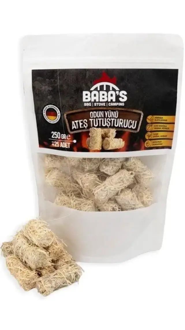BABA'S BBQ / ODUN YÜNÜ TUTUŞTURUCU / BBQ, MANGAL, SOBA, ŞÖMİNE TUTUŞTURUCU / ≈25 AD - 250 GR