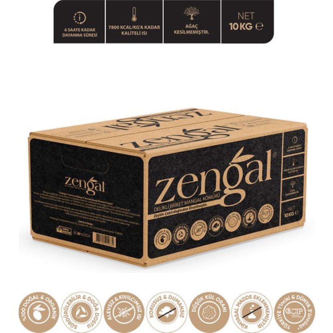 Zengal Delikli Briket Mangal Kömürü 10KG (6 Saat 7800 Kcal/kg)