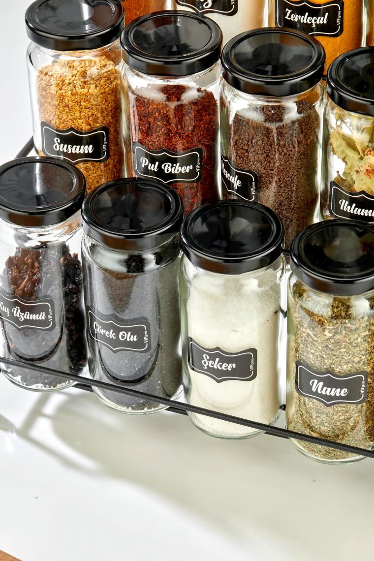 Basamaklı Metal Standlı 15li Baharat Takımı , Basamaklı 15 Kavanozlu Baharat Seti