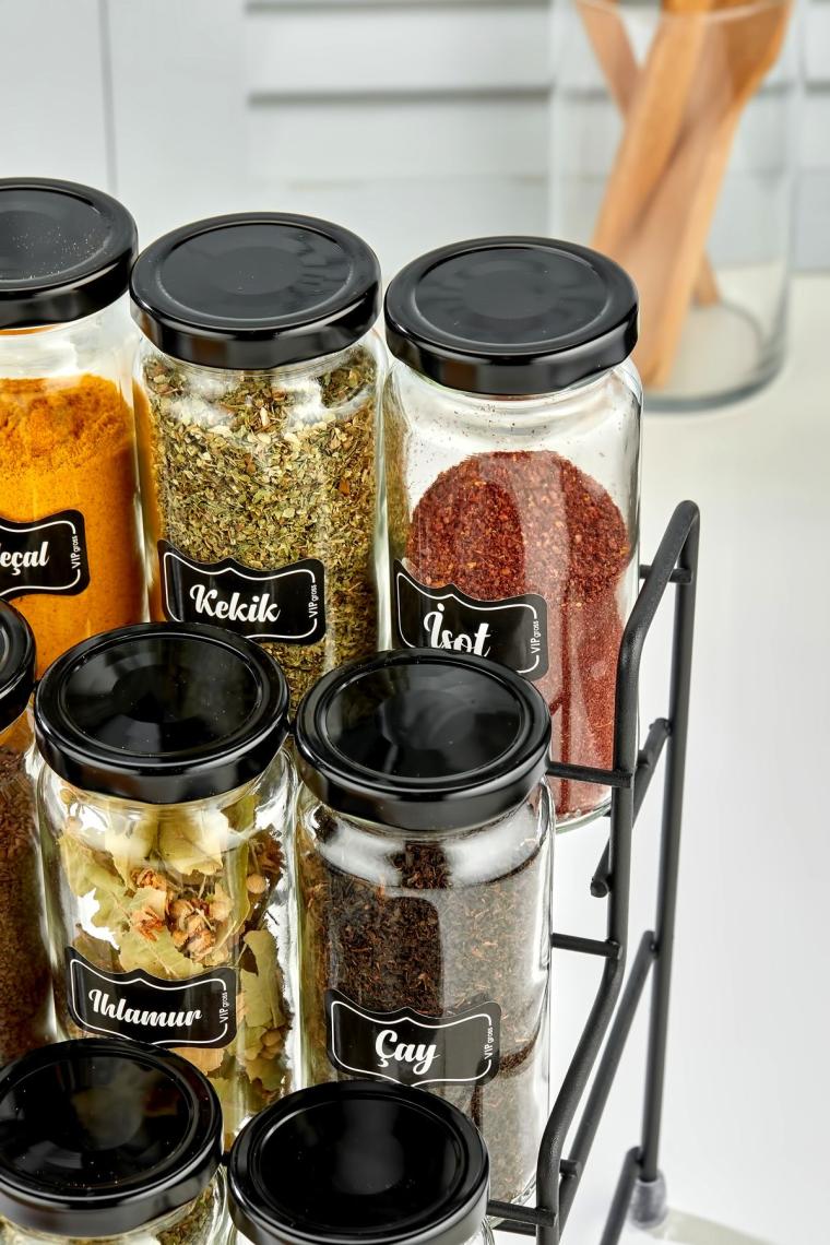 Basamaklı Metal Standlı 15li Baharat Takımı , Basamaklı 15 Kavanozlu Baharat Seti
