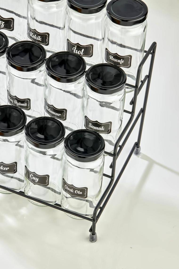 Basamaklı Metal Standlı 15li Baharat Takımı , Basamaklı 15 Kavanozlu Baharat Seti