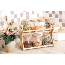 Bambu Standlı Cam Baharat Takımı Bambu Kapak 7 Li