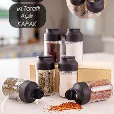 Çift Kapaklı Mini Cam 6'lı Baharatlık Seti - Cam Tuzluk & Biberlik - Mini Baharatlık Takımı
