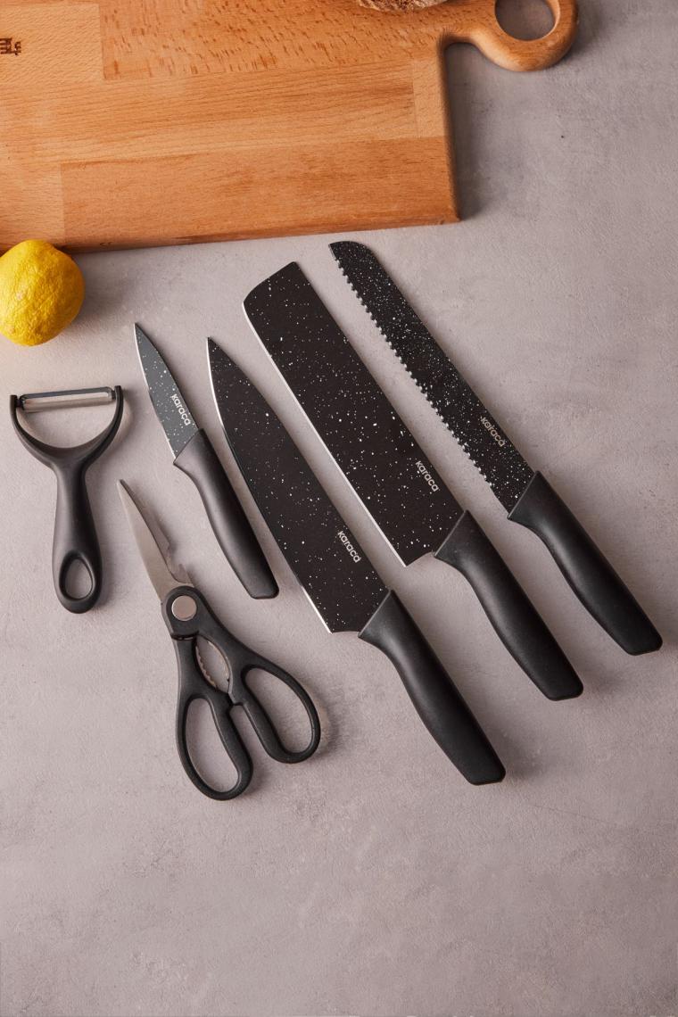 Black Stone 6 Parça Makas Ve Soyacaklı Bıçak Seti