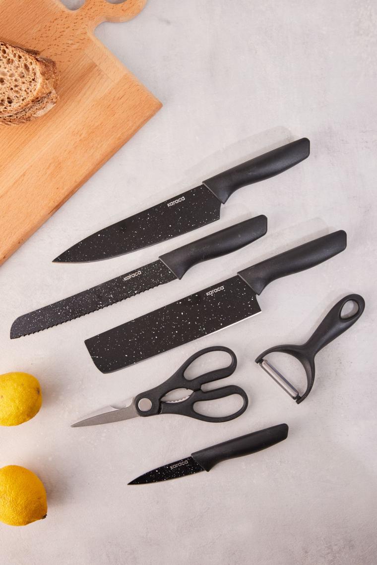 Black Stone 6 Parça Makas Ve Soyacaklı Bıçak Seti