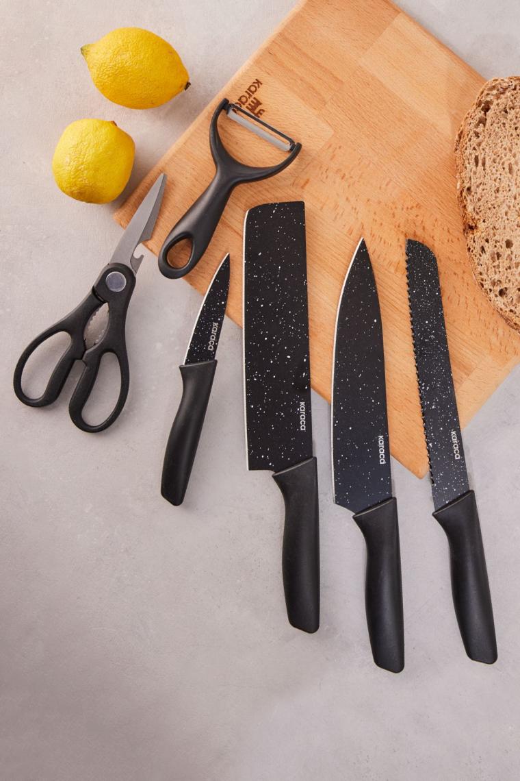 Black Stone 6 Parça Makas Ve Soyacaklı Bıçak Seti
