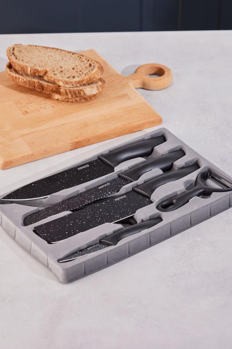 Black Stone 6 Parça Makas Ve Soyacaklı Bıçak Seti
