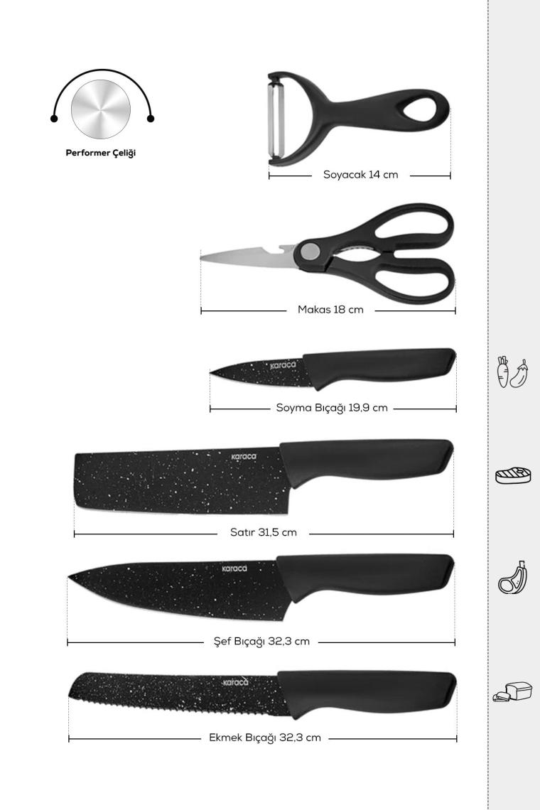 Black Stone 6 Parça Makas Ve Soyacaklı Bıçak Seti