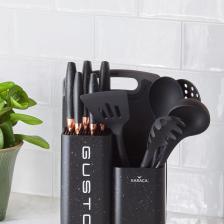 Gusto Siyah 12 Parça Bıçak Servis Kesme Tahtası Seti