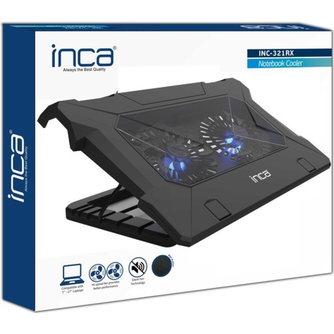 Inca INC-321 RX Ergonomik Çift Fan+ Stand+ With Rubber Sessiz Siyah  Notebook Soğutucu