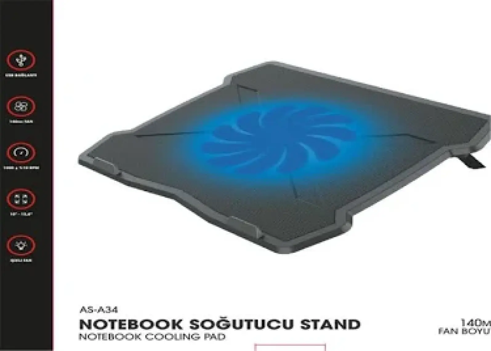 Asonic AS-A34 140 mm Fanlı Notebook Soğutucu