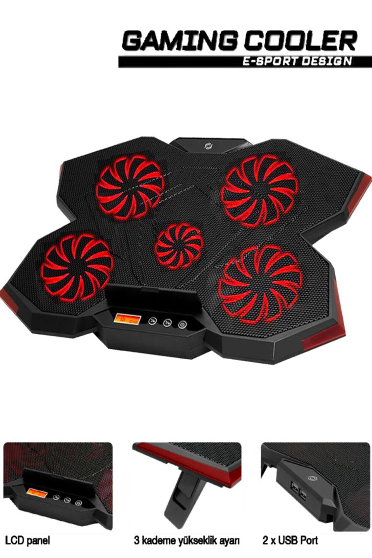Fnc-5255b Gp5 E-sport Design 5 Fanlı Ledli Lcd Kontrol Panelli 15-17" Pro Standlı Notebook Soğutucu