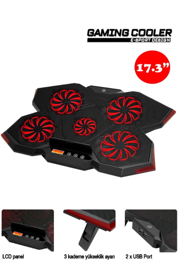 Fnc-5255b Gp5 E-sport Design 5 Fanlı Ledli Lcd Kontrol Panelli 15-17" Pro Standlı Notebook Soğutucu