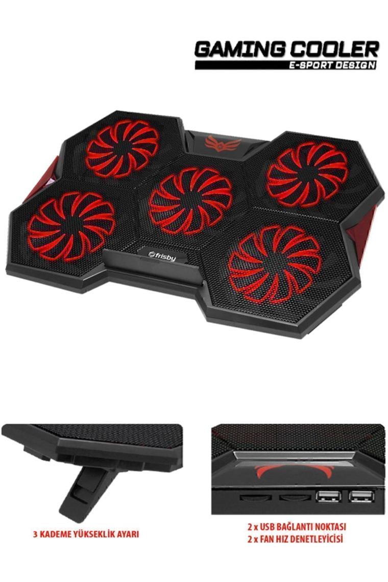 Frisby Gp4 E-Sport Desing 5 Fanlı Ledli Pro Standlı 15-17" Uyumlu Notebook Soğutucu