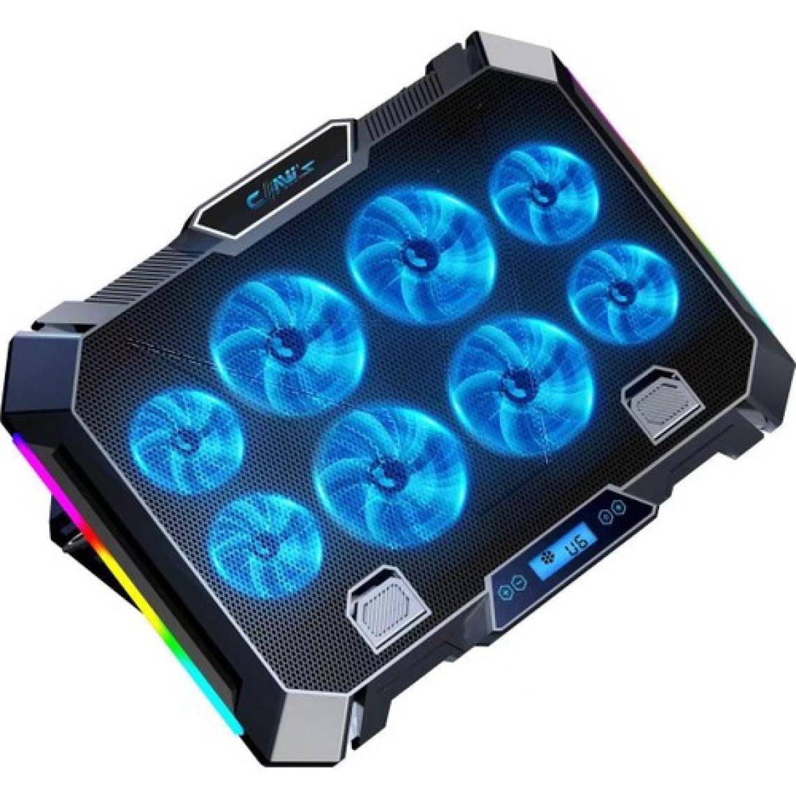 Claw's Vortex 8x Turbo LED Fan - 10 Modlu RGB - LCD Ekran - Ayarlabilir Fan Hızı & 7 Farklı Stand Yükseklik Kademesi – 2x USB - Metal Mesh Zemin Notebook Soğutucu - Siyah (9"-17" Boyut Destekli)