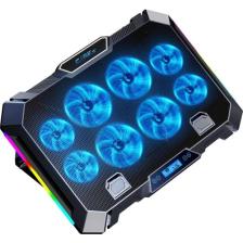 Claw's Vortex 8x Turbo LED Fan - 10 Modlu RGB - LCD Ekran - Ayarlabilir Fan Hızı & 7 Farklı Stand Yükseklik Kademesi – 2x USB - Metal Mesh Zemin Notebook Soğutucu - Siyah (9"-17" Boyut Destekli)
