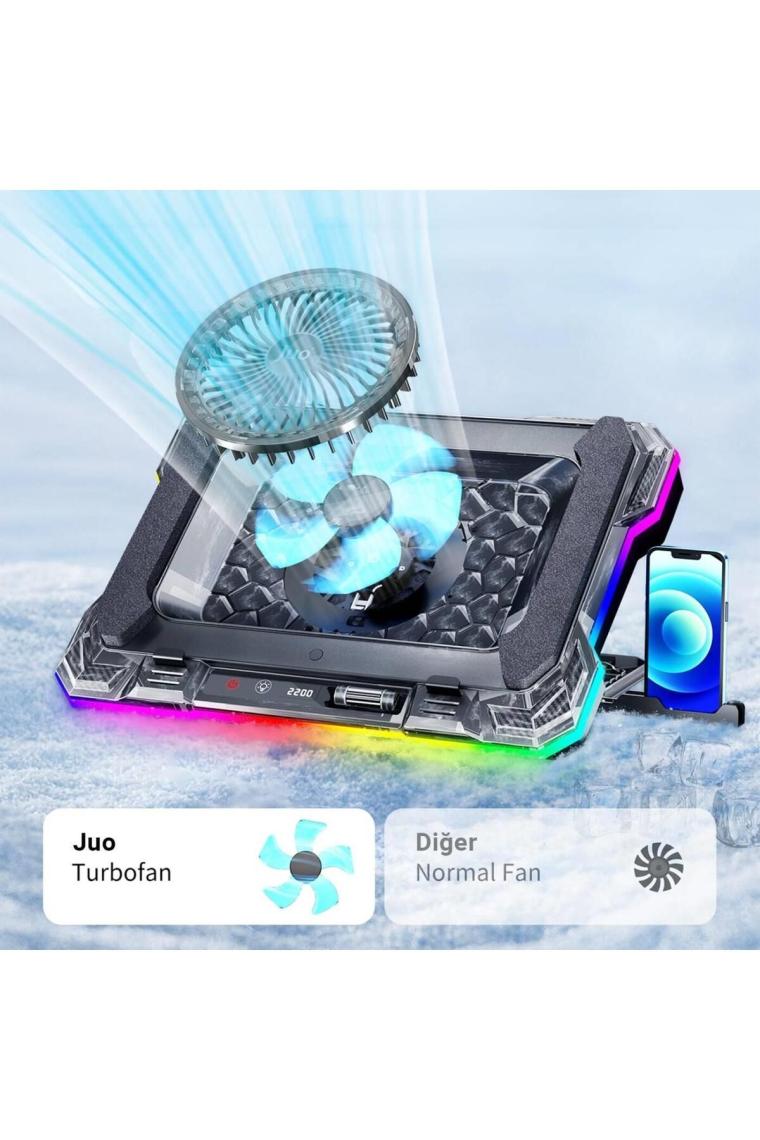 Juo Yeti 2200RPM Rgb Işıklı LED Display Gaming Laptop Notebook soğutucu stand