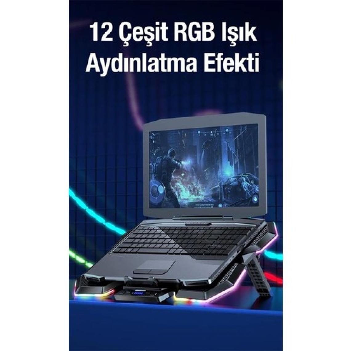 Coofbe Profesyonel Laptop Soğutucu 2 USB Giriş Rgb Işıklı Göstergeli 5 Fanlı 7 Farklı Yükseklik Ayarlı