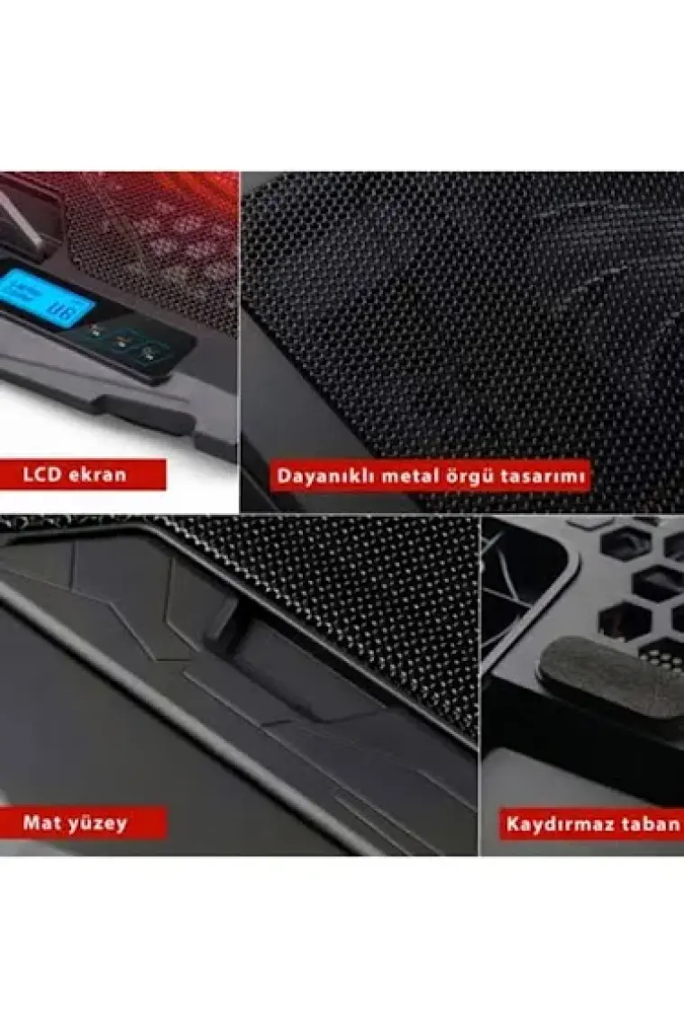 GOMAX Notebook Soğutucu Ledli 4 Fanlı Yükseklik Kademeleri Digital Ekranlı