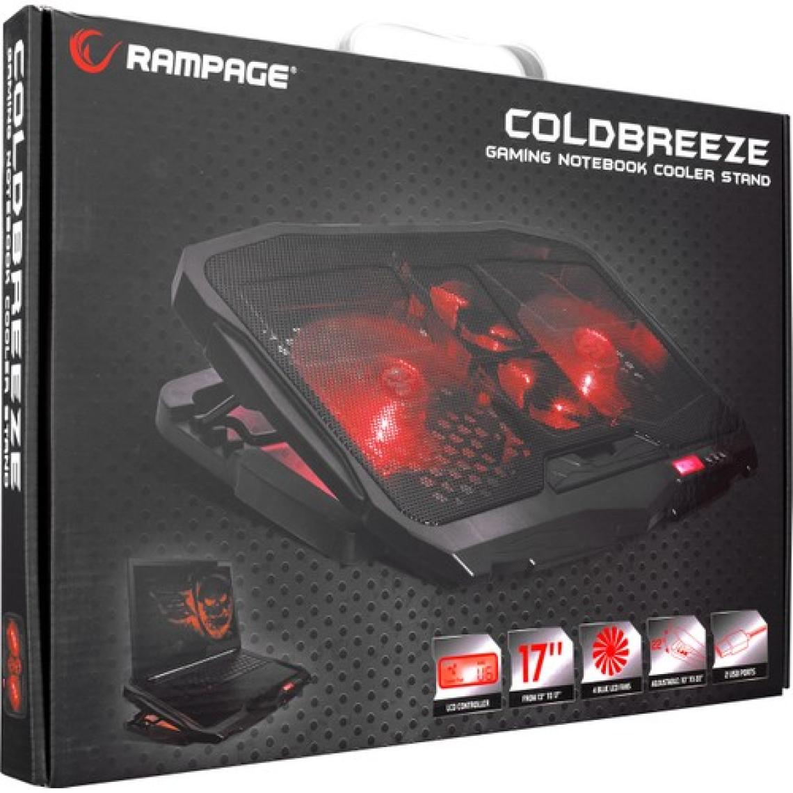 Rampage AD-RC4 COLDBREEZE Kırmızı Ledli 2*125mm+2*70mm Işıklı Fan 15-17 Notebook Soğutucu Stand