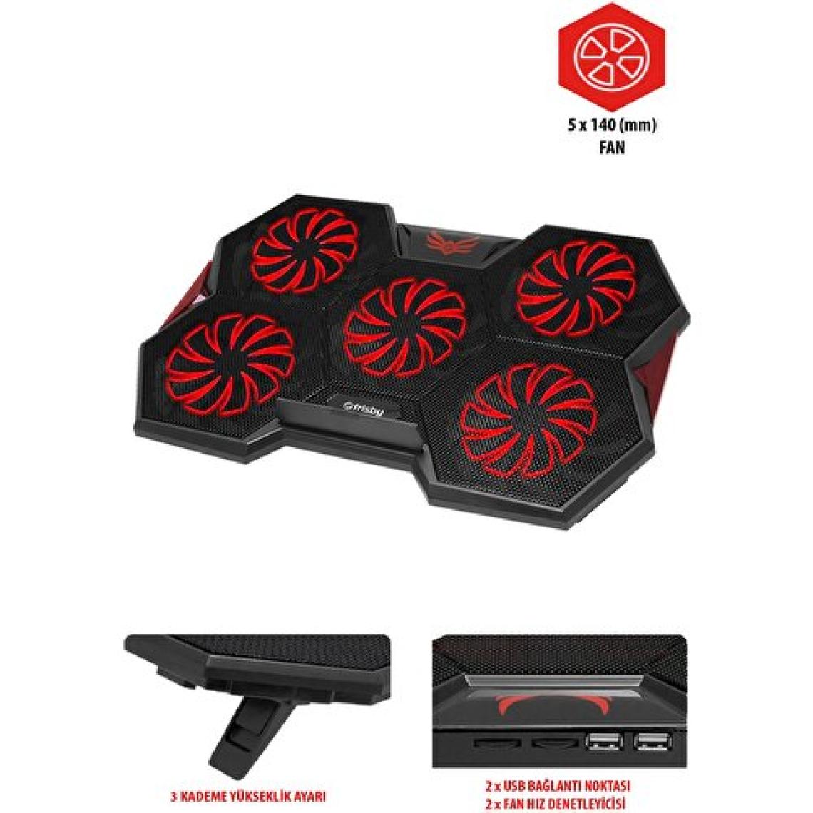 Frisby Gp4 E-Sport Desing 5 Fanlı Ledli Pro Standlı 15-17" Uyumlu Notebook Soğutucu
