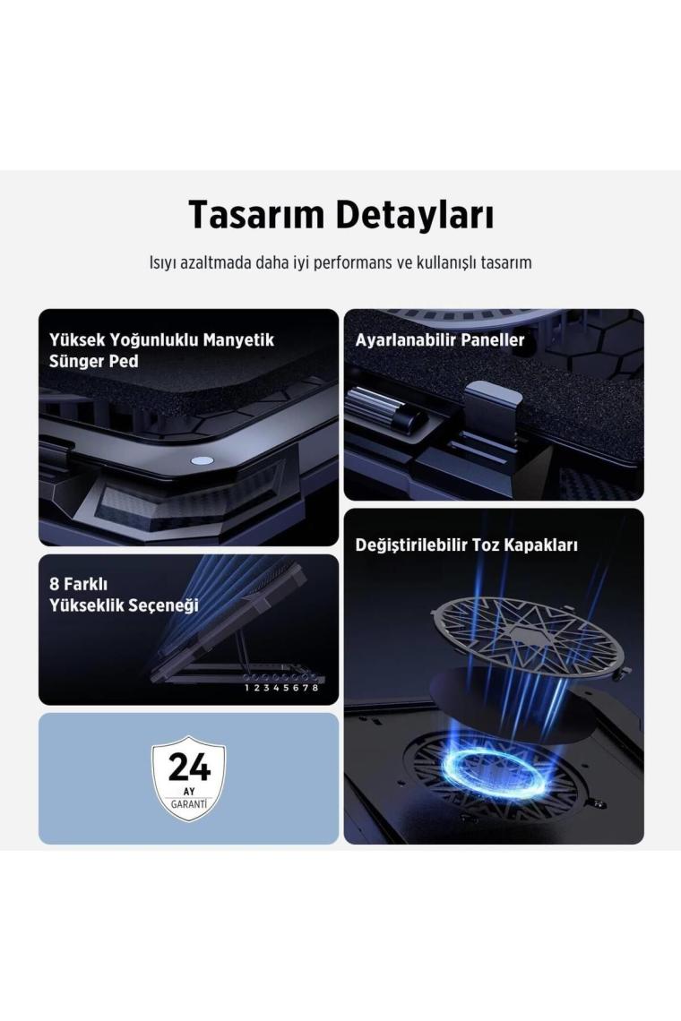 Juo Yeti 2200RPM Rgb Işıklı LED Display Gaming Laptop Notebook soğutucu stand
