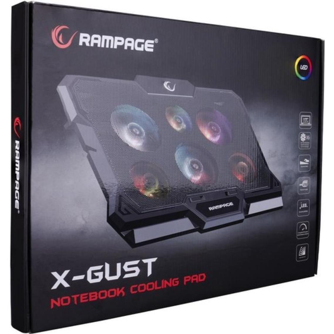 Rampage AD-RC10 X-Gust Siyah 6 Fanlı Rainbow Işıklandırmalı Notebook Soğutucu Stand