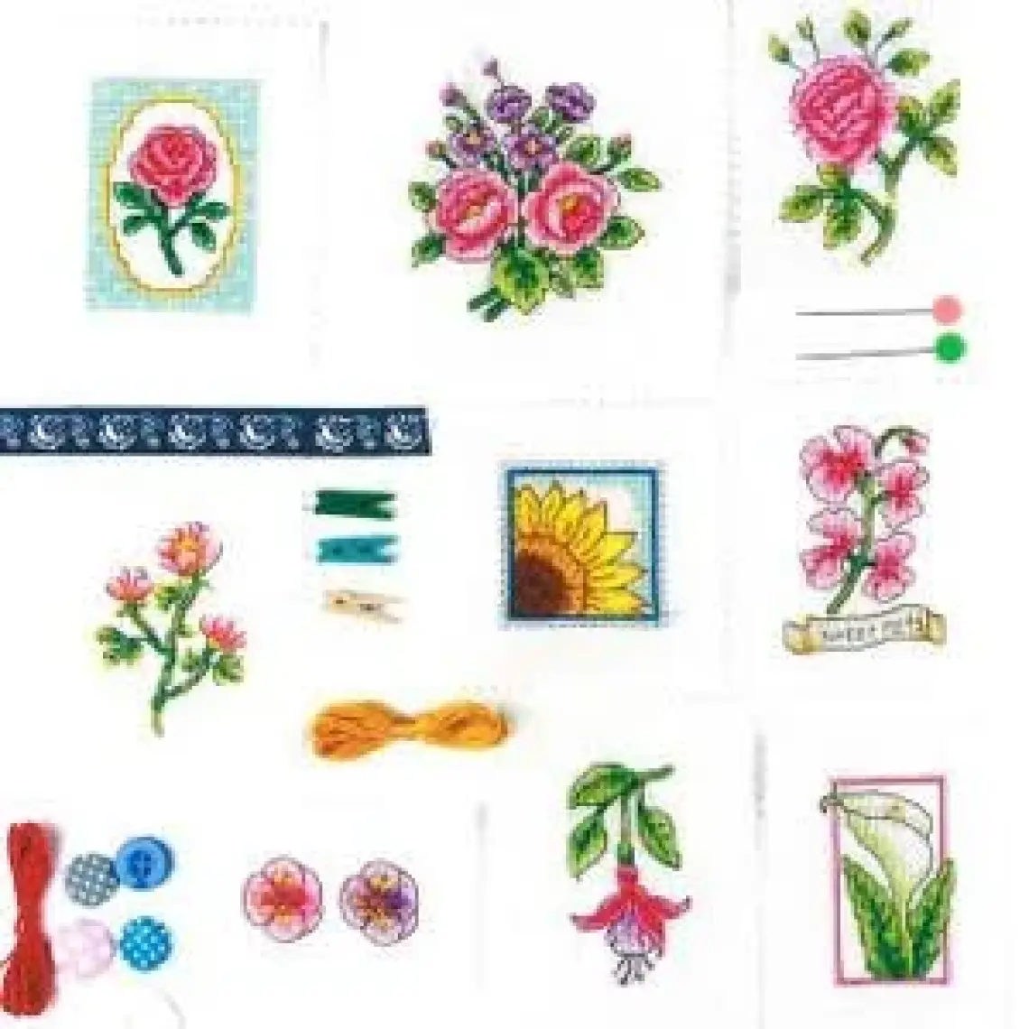 Kanaviçe Mini Motifler - Kalpler, Kuşlar ve Çiçekler - Susan Bates