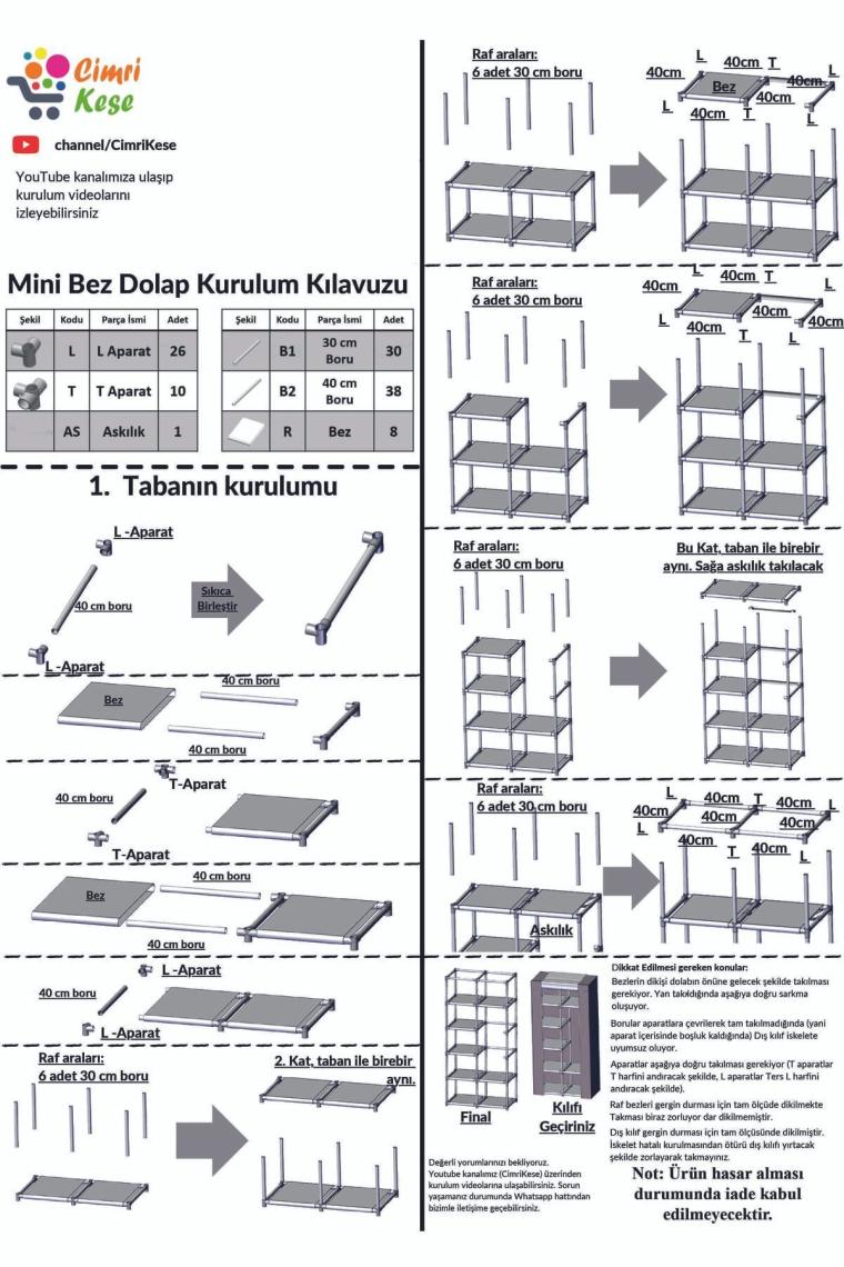 Raflı Askılı Çok Amaçlı Mini Bez Dolap Gri