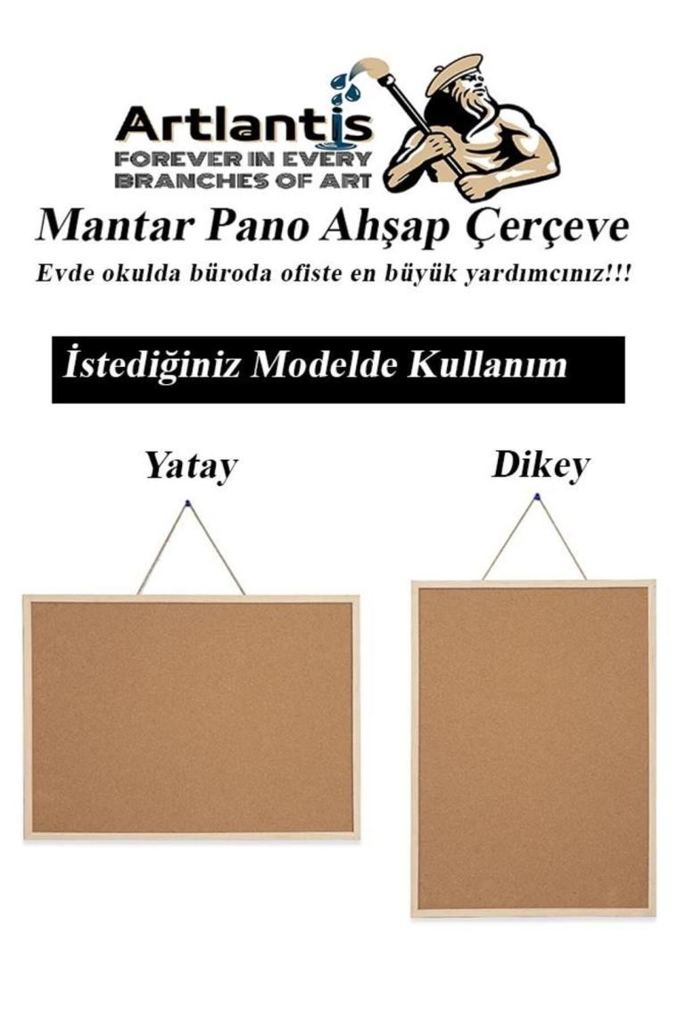 Mantar Pano Ahşap Çerçeve 60x90 cm 1 Adet Harita Çivisi Hediyeli Duvara Monte Mantar Çerçeve Evde Ok