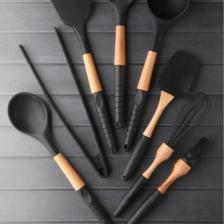 Maestro Black 8 Parça Silikon Servis Seti Pinterest Stil Siyah Tutacaklı Ortası Ahşap
