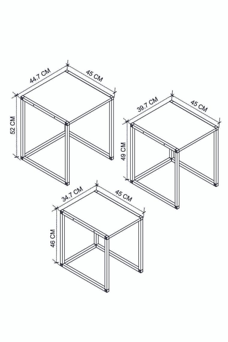 3'lü Metal Zigon Sehpa Zigon Sehpa Orta Sehpa Yan Sehpa Beyaz
