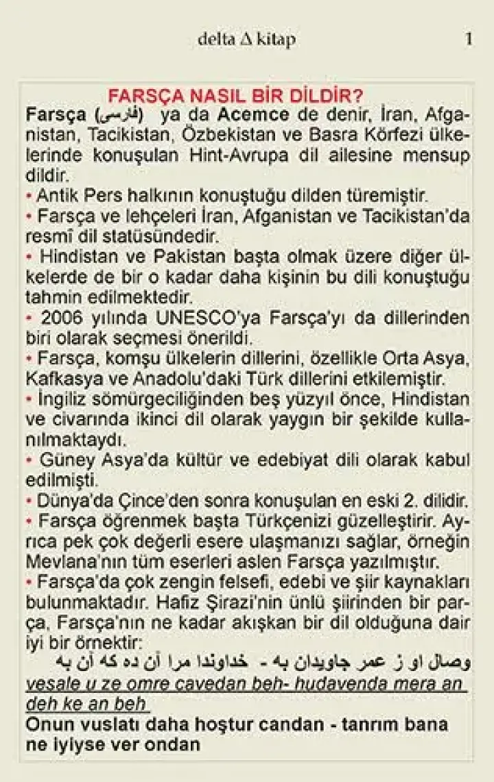 Delta Kültür Yayınevi Farsça Dil Kartları
