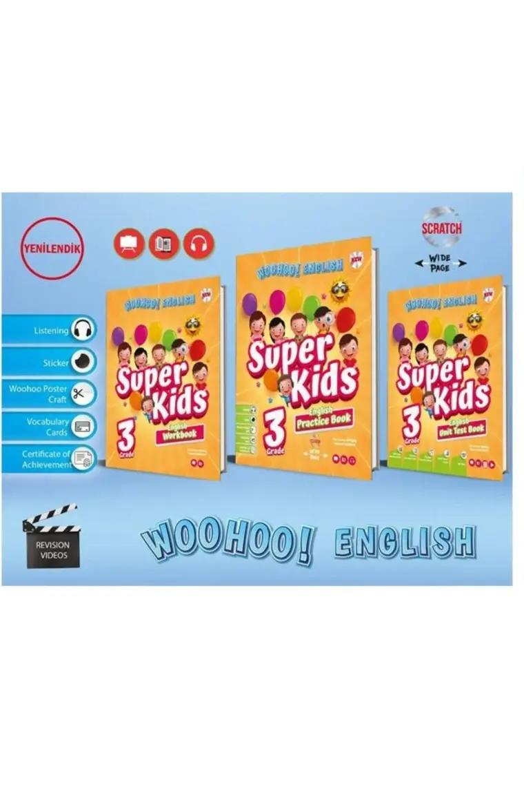 Kırmızı Beyaz Yayınlar 3.Sınıf  Woohoo English Gold Edition Practice+Work+Unit Test Book