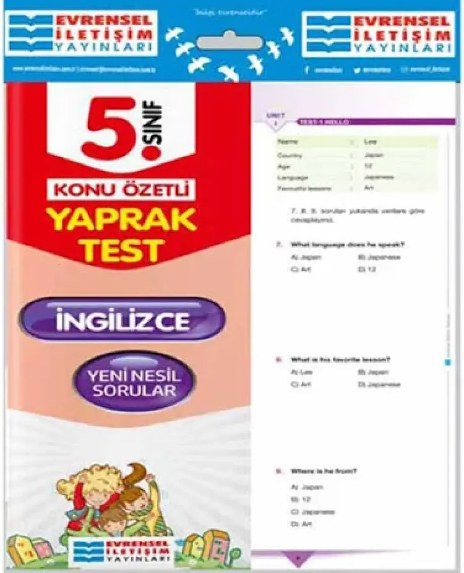 Evrensel İletişim Yayınları  5.Sınıf  İngilizce Konu Özetli Yaprak Test