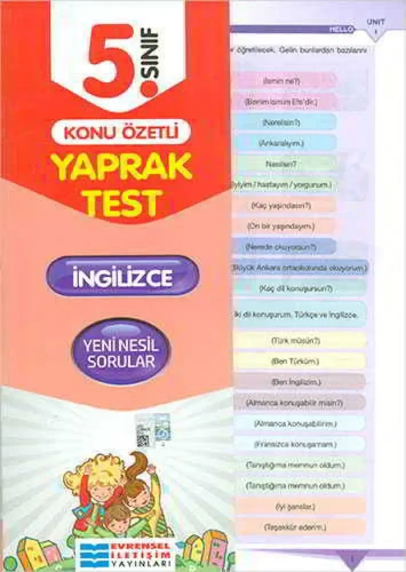 Evrensel İletişim Yayınları  5.Sınıf  İngilizce Konu Özetli Yaprak Test