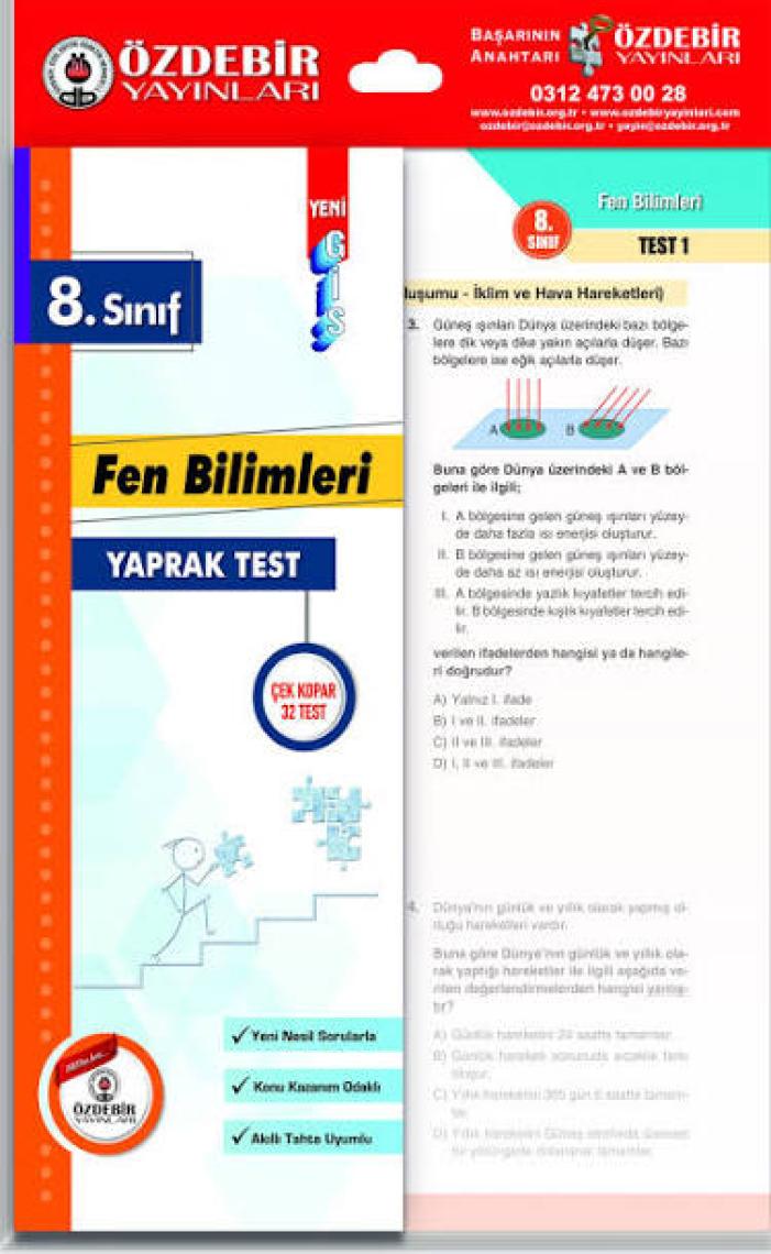 Özdebir Yayınları 8.Sınıf Fen Bilimleri Çek Kopar Yaprak Test