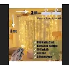 Sge Teknoloji  3x3 Metre 300 LED Kumandalı LED Perde Işığı Peri LED