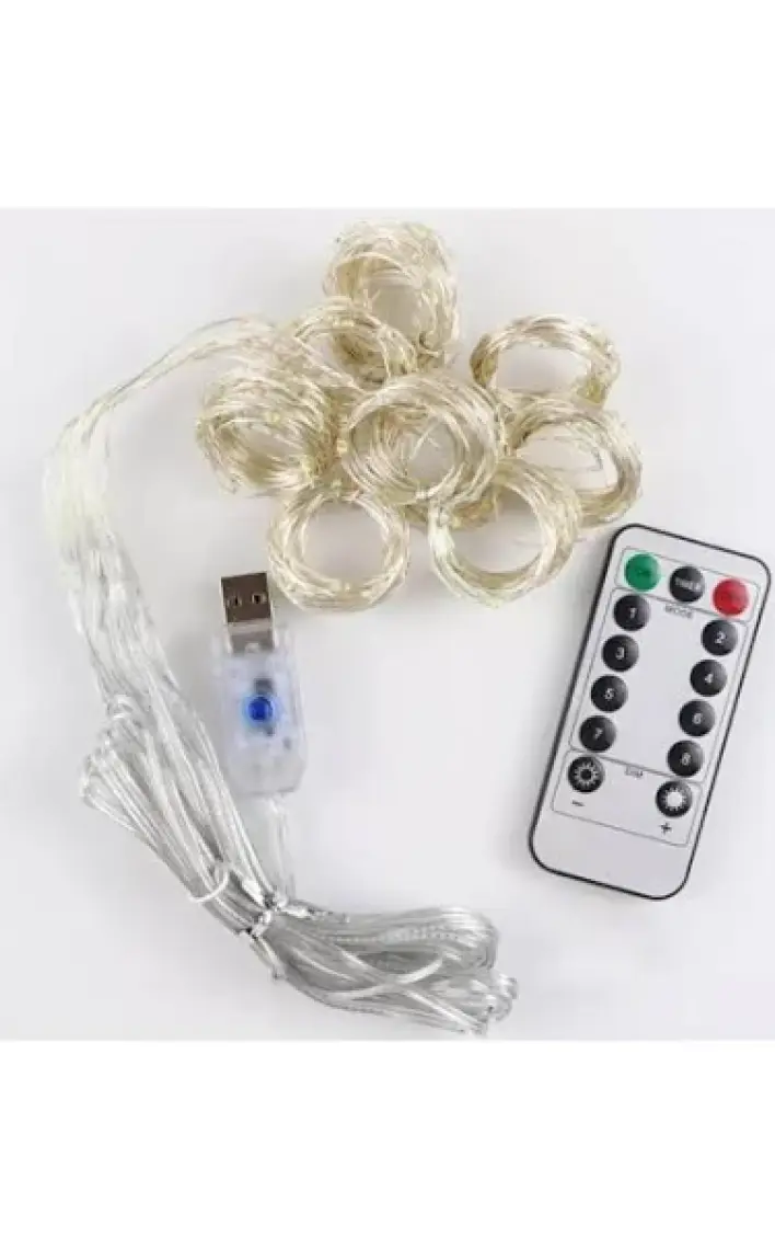 Exeo USB Perde Peri LED Kumandali Dekoratif Su Geçirmez Beyaz