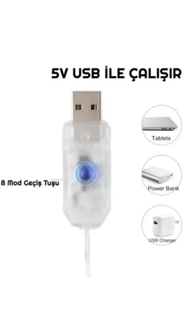 Exeo USB Perde Peri LED Kumandali Dekoratif Su Geçirmez Beyaz