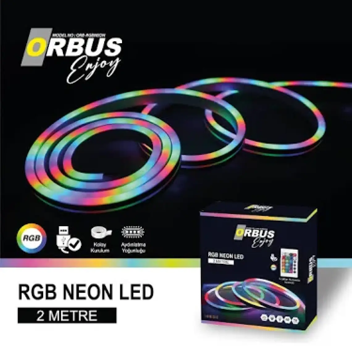 Orbus Rgb Neon Şerit LED 2 Metre Usb'li