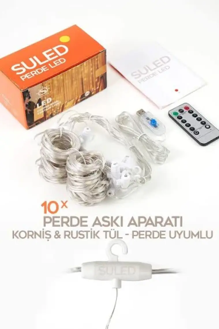 Suled   Perde LED 3x3 Metre Kumandalı 8 Mod Ambiyans Ayarlabilir Boy Dekor Mikro LED Işık