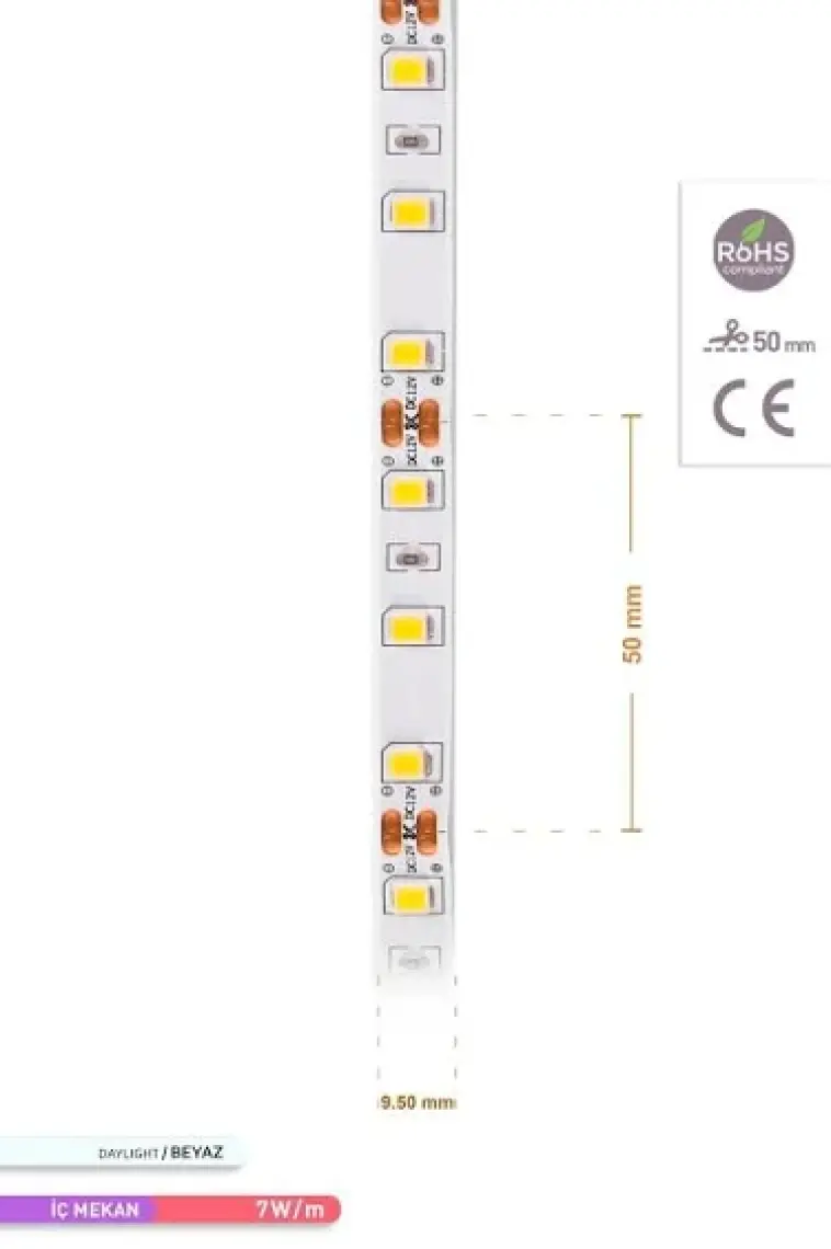 Ack Şerit LED 60 Led'li 6500K Beyaz Işık 7W 5 Metre AS01-00803