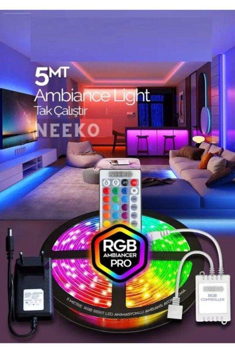 Neeko 5mt Şerit Animasyonlu Tak Çalıştır Kumandalı Trafolu Rgb Şerit Işık Aydınlatma Parti LED