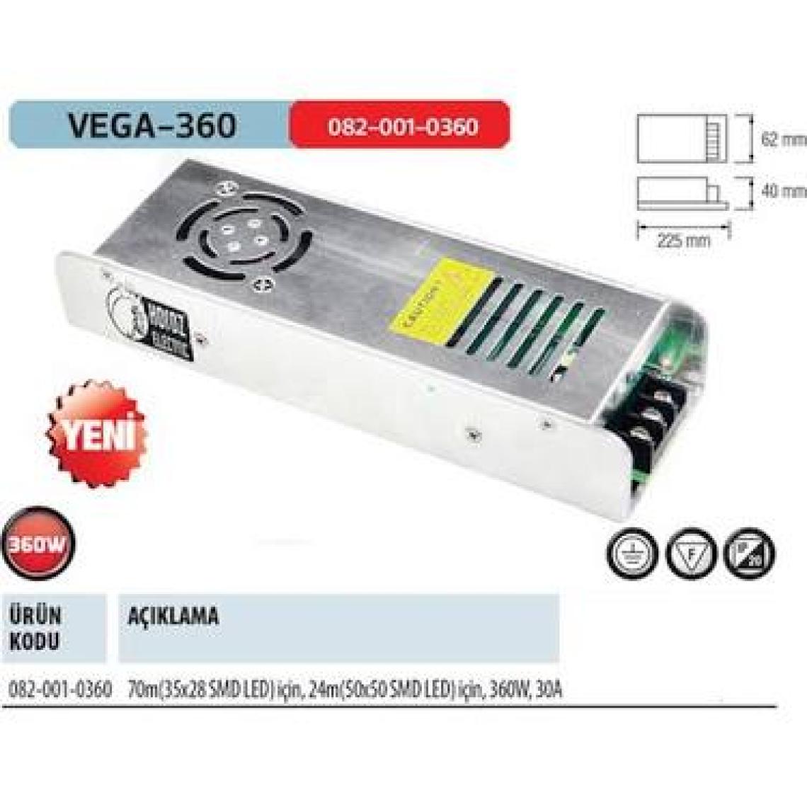 Horoz elektrik Vega-360 12 Volt Dc 30 Amper Ultra Slım Tip Fanlı Şerit Led Trafosu 30A 12V