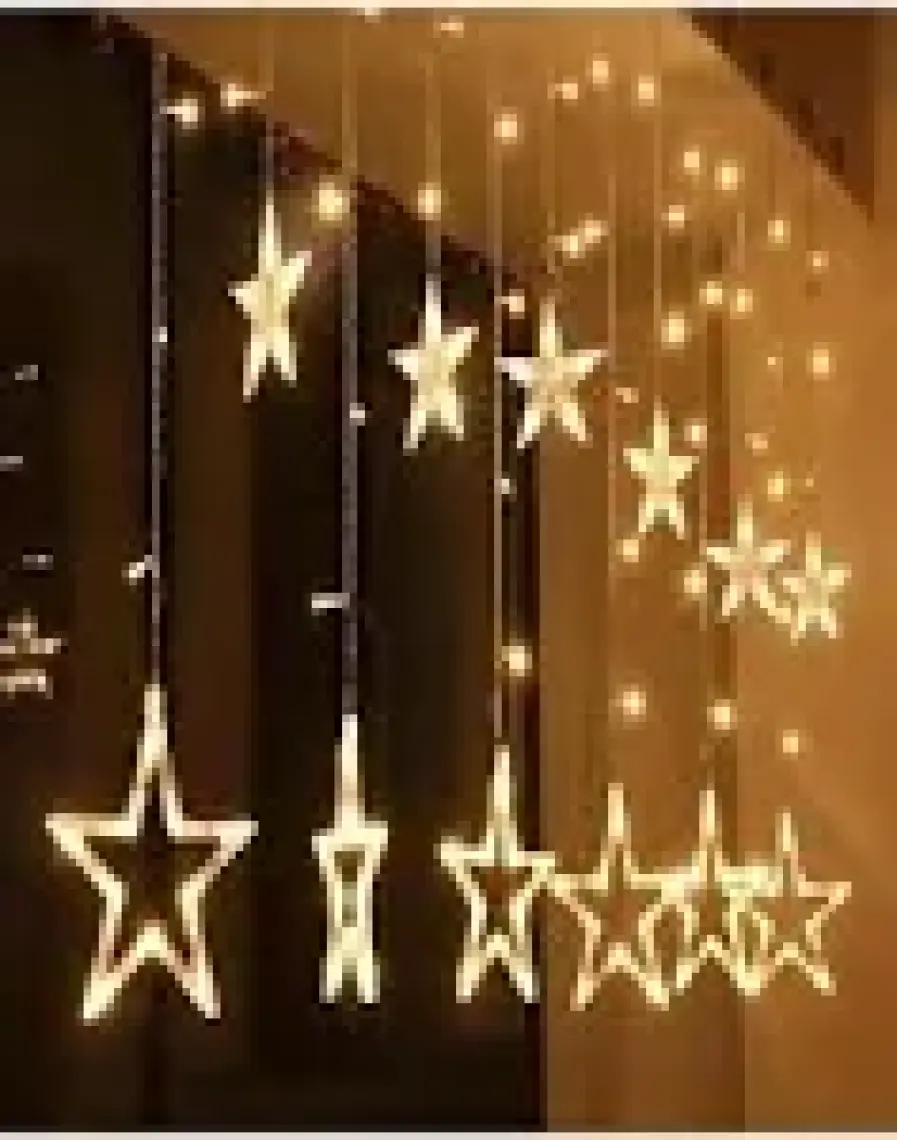 BYSHOME Dekoratif 8 Fonksiyonlu Yıldız Desenli Perde LED 12 Sarkıt Ip LED
